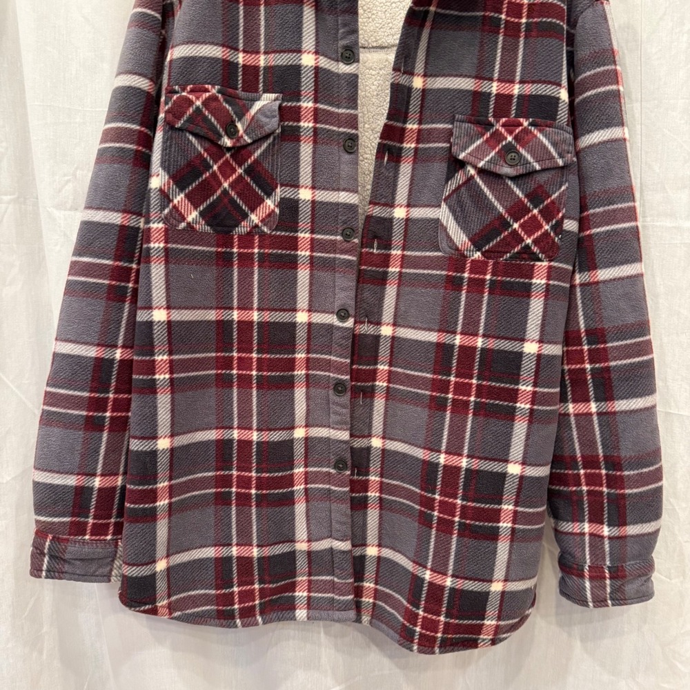 Freedom Foundry Mens Sherpa Lined Fleece Flannel Shirt Jacket Grey Plaid XL - Picture 4 of 5